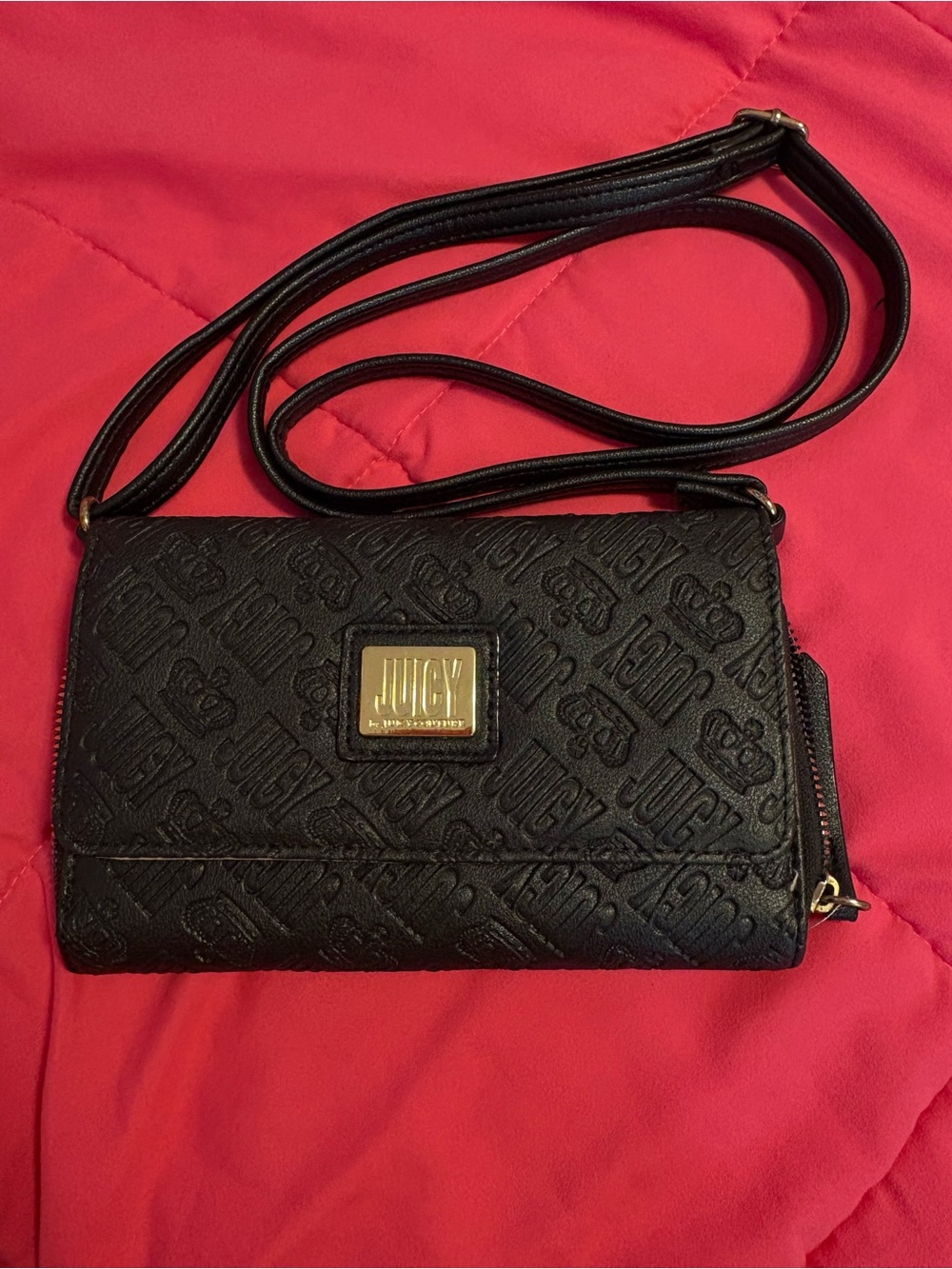 Juicy Couture Black Embossed Logo Crossbody Wallet